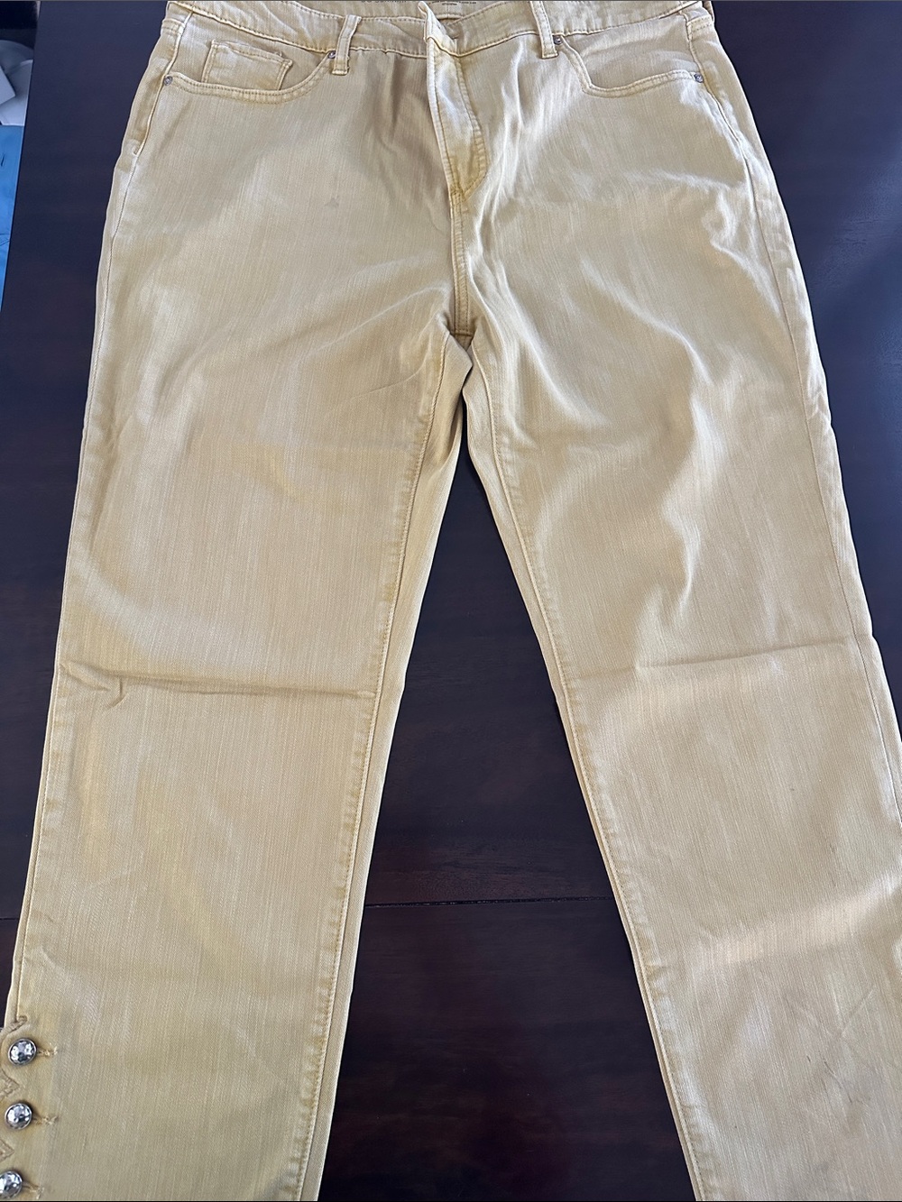 Chico's Mustard Yellow Flare Jeans with Button Hem